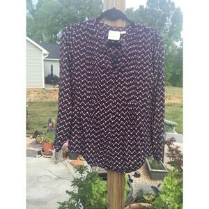 Maeve Anthropologie button up shirt polka dot navy blue career spring office